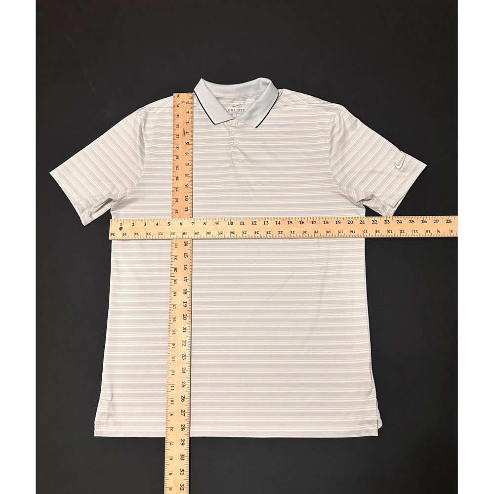 Nike Golf Dri-FIT Mens Medium Polo Shirt Grey White Striped Short Sleeve 445591 - Picture 5 of 7